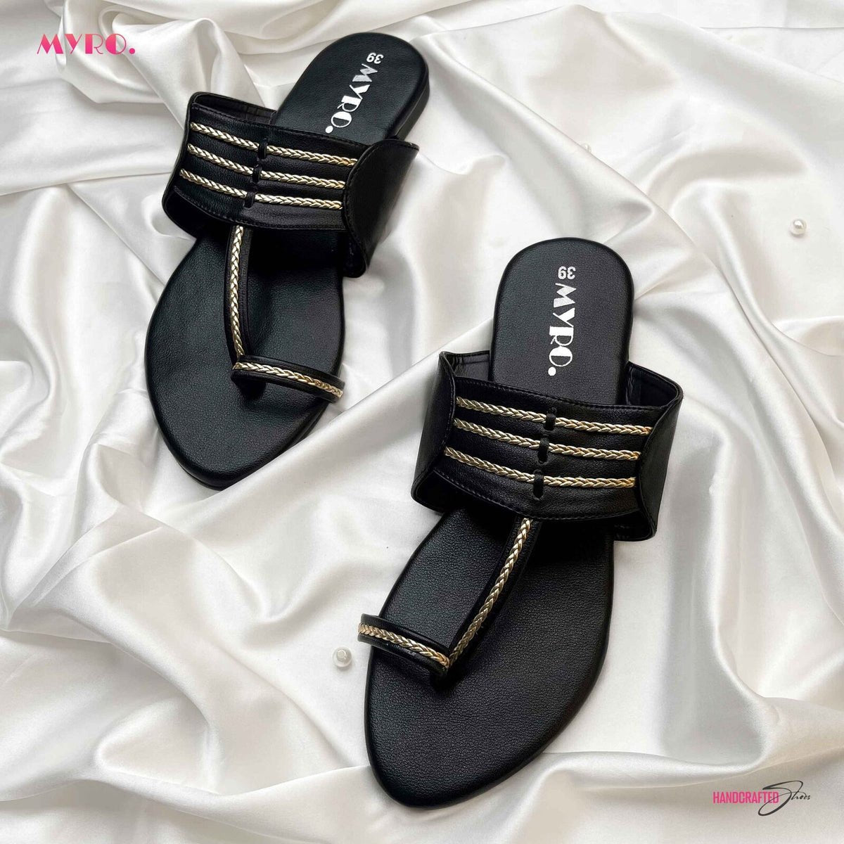 Myro Copper Black Braided Chappal - MYRO