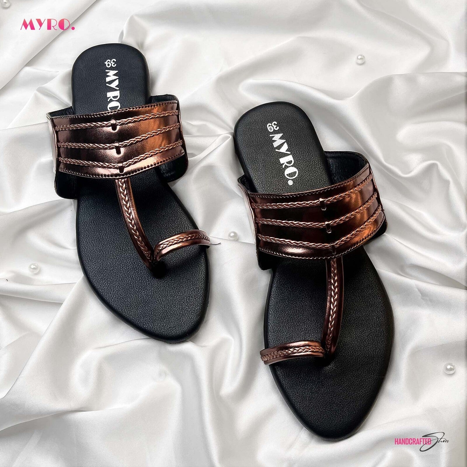Myro Copper Black Braided Chappal - MYRO