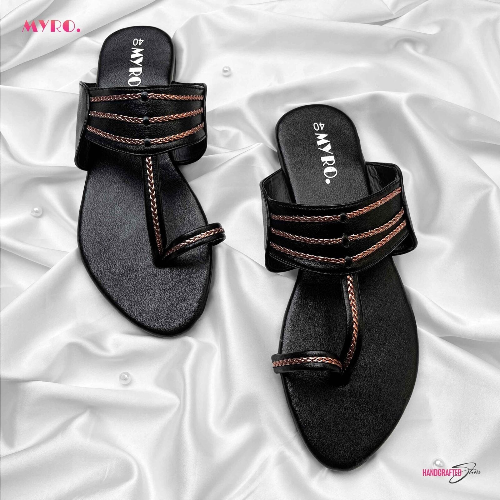Myro Copper Black Braided Chappal - MYRO